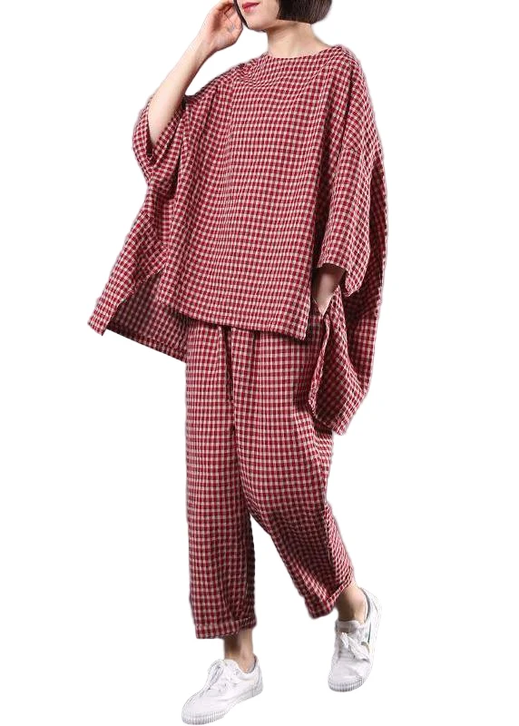 Vrouwen Plus Size Blouse en Broek Set in Ruitpatroon