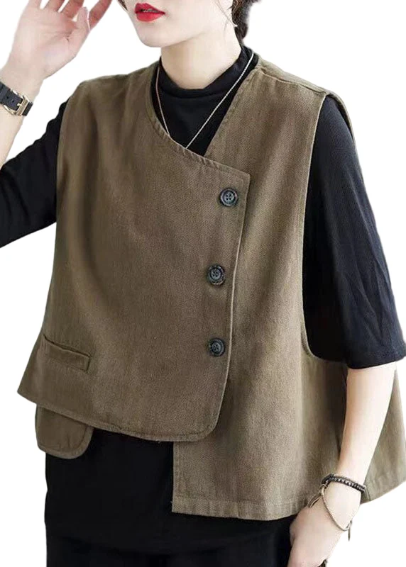 Dames Herfstvest Asymmetrisch Ontwerp met Retro Knopen