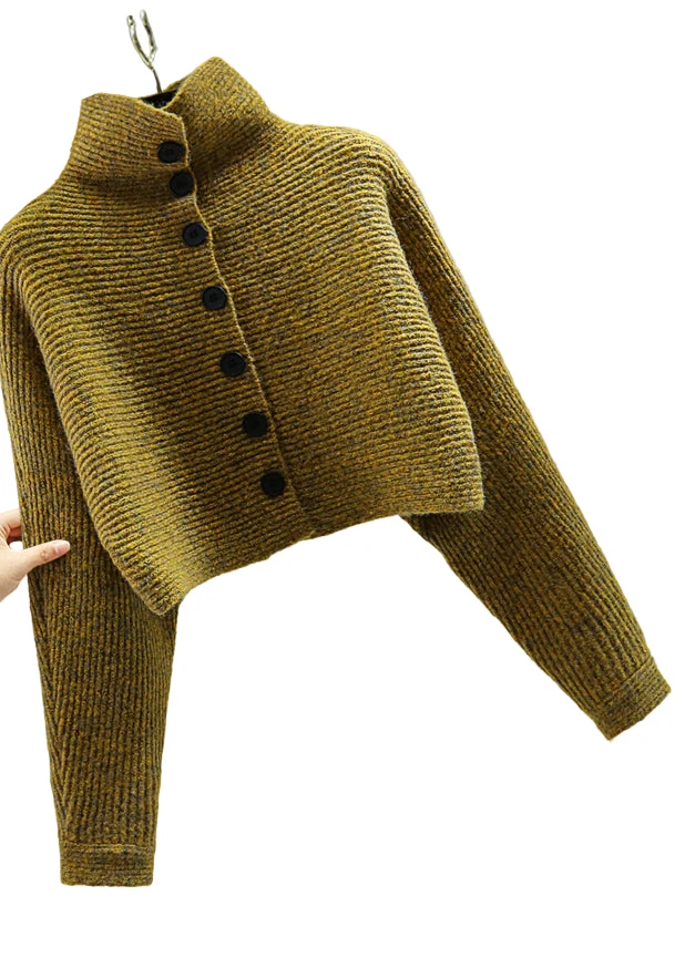 Dames Coltrui Met Knoop en Vleermuismouwen, Trendy Gebreid Design