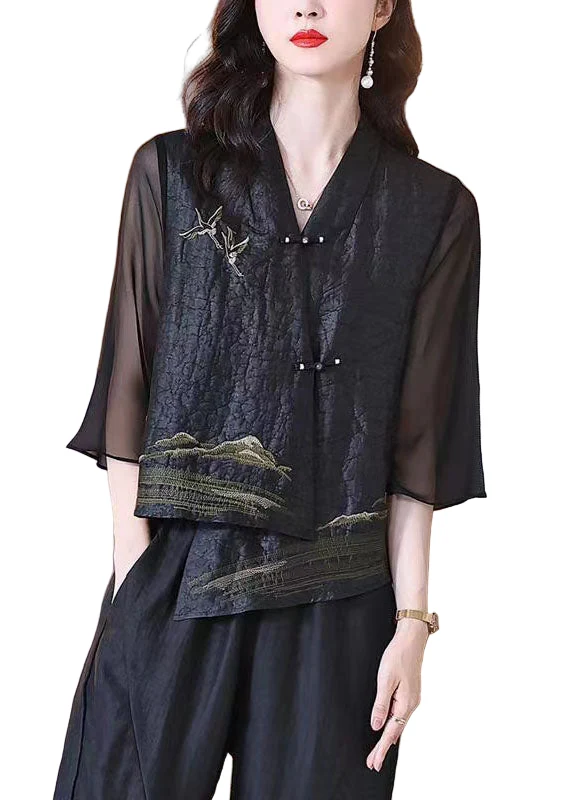 Dames Winterjas Retro V-hals Patchwork Met Chinese Knoop