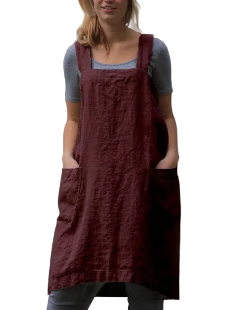 Dames Schortjurk Casual met Praktische Zak en Overgekruiste Rug