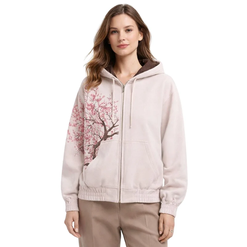 Dames Hoodie Met Kersenbloesemprint Casual