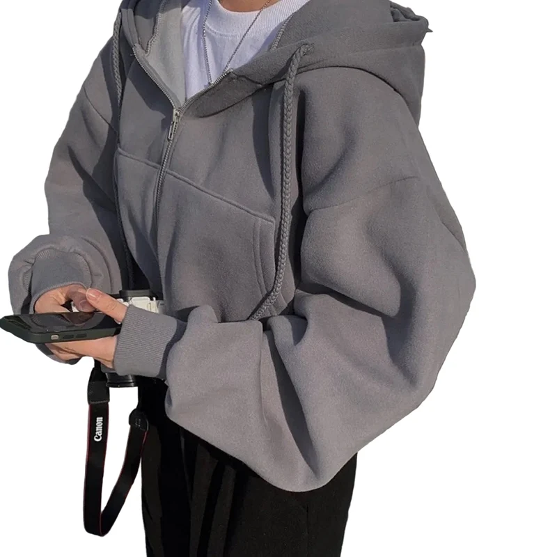 Dames Hoodie Met Rits en Hellende Schouders Casual