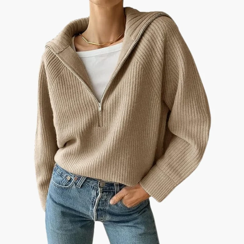 Dames Sweater Halve Rits en Statiefkraag voor Casual en Geklede Looks