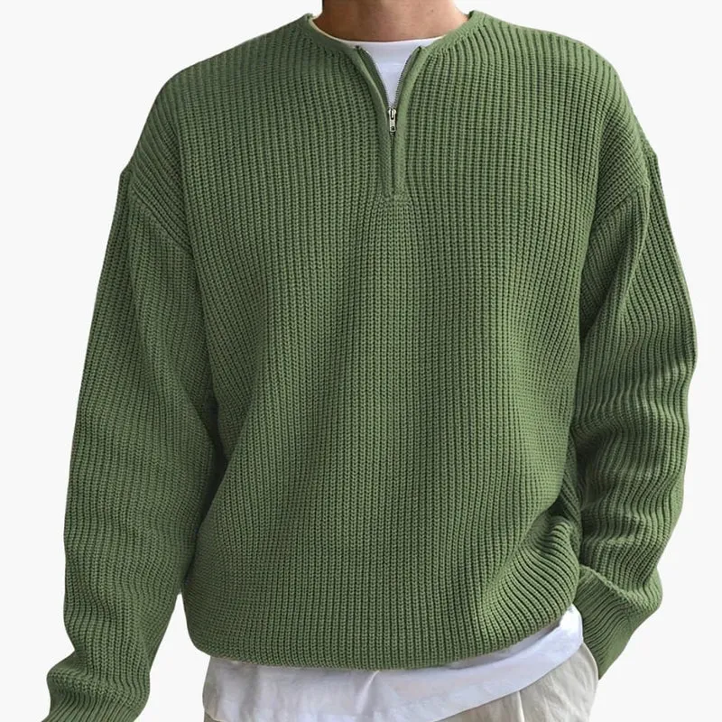 Heren Gebreide Trui met Halve Zip en Lange Mouwen