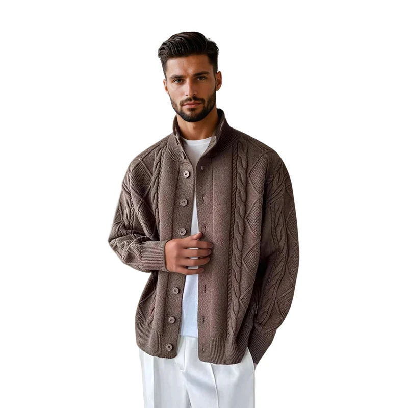Heren Cardigan Gebreid met Kabelpatroon