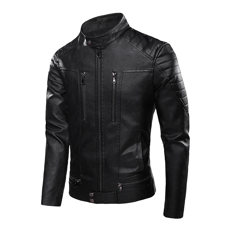 Heren Casual PU Leren Jas met Staande Kraag