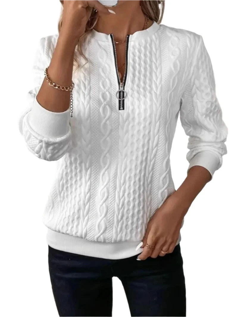 Dames Sweatshirt Met Halve Rits Textuur