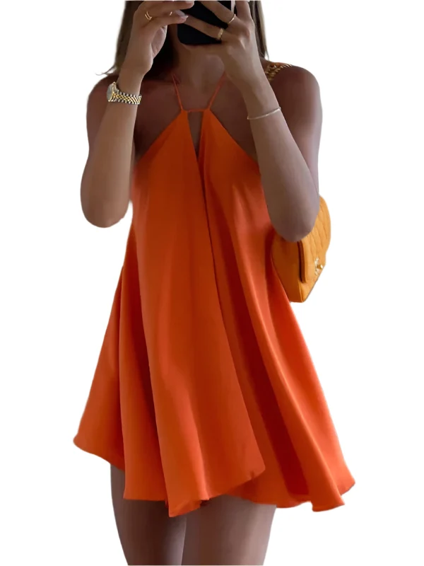 Vrouwen Mini Jurk Diepe V-Hals Rugloos Spaghetti Bandjes Losse A-Lijn