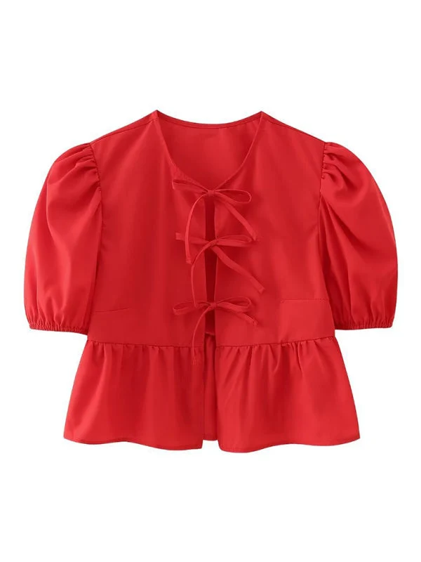 Dames Korte Puff Mouw Top met Spaghetti Bandjes