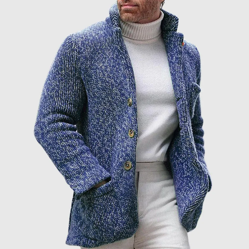 Heren Gebreide Cardigan met Chunky Textuur en Staande Kraag