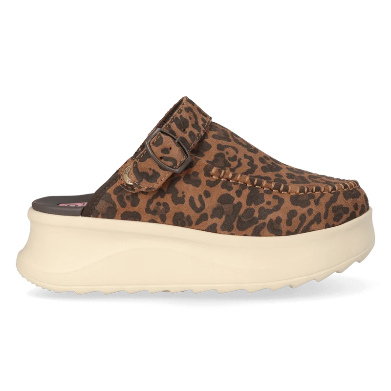 Delray Clog Suede Dames Instappers Brown Leopard