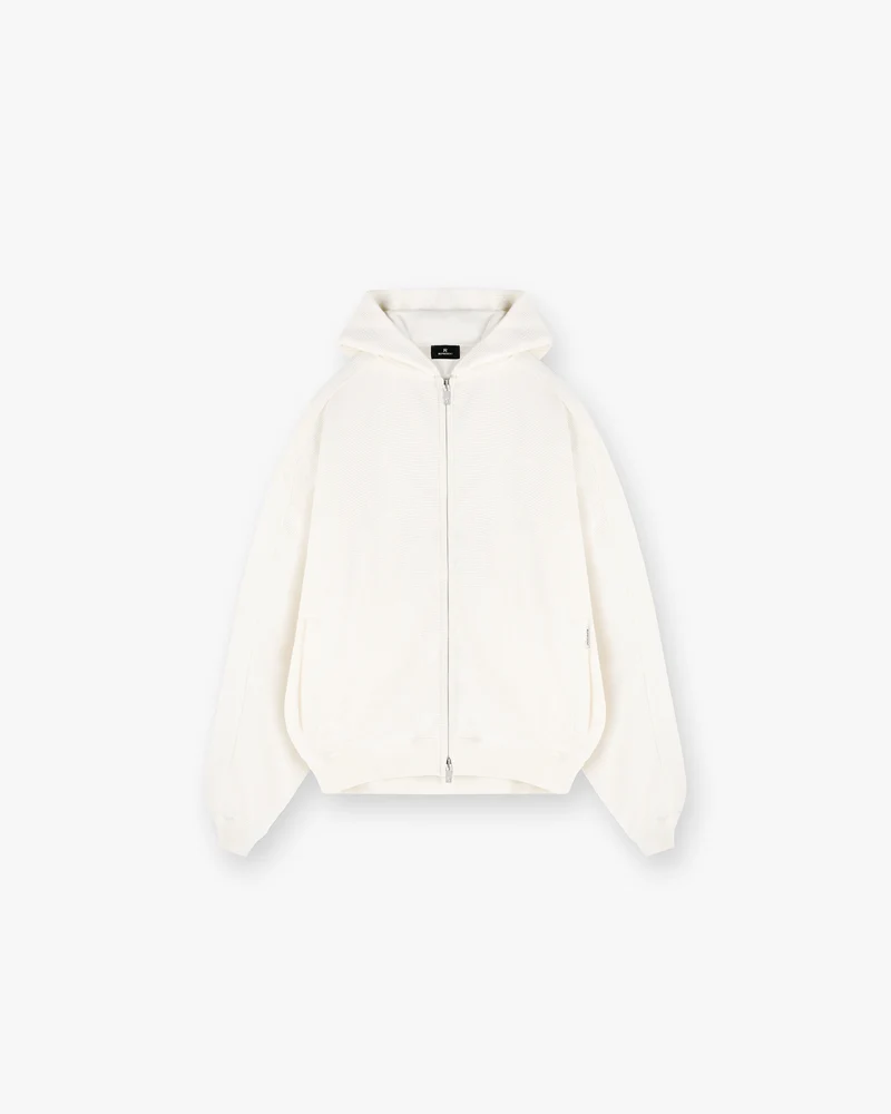 Waffle Zip Through Hoodie - Flat White