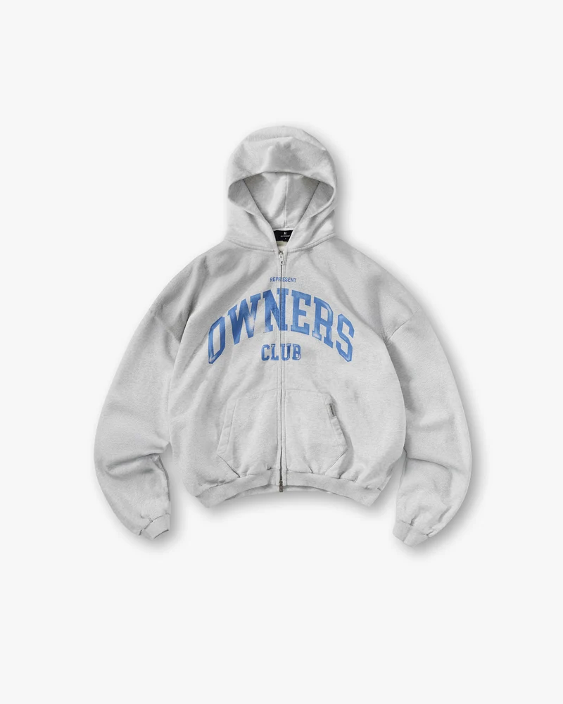 Represent Owners Club Zip Through Hoodie - Sprayed Ice Grey Marl