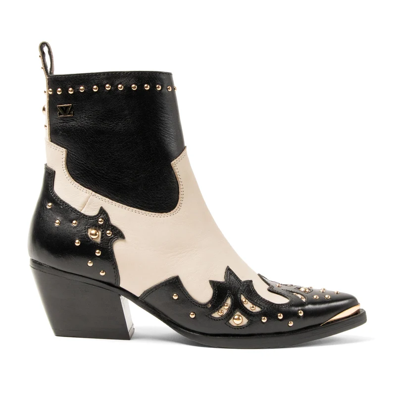 Kaia Dames Enkellaarsjes Leer Black/White