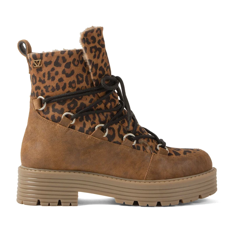 Desi Dames Veterboots Suede Tan/Leo