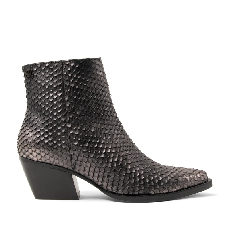 Phoebe Dames Enkellaarsjes Leer Silver/Black