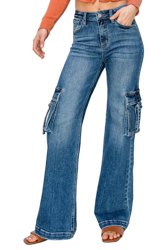 Dames Hoge Taille Cargo Jeans Met Zakken