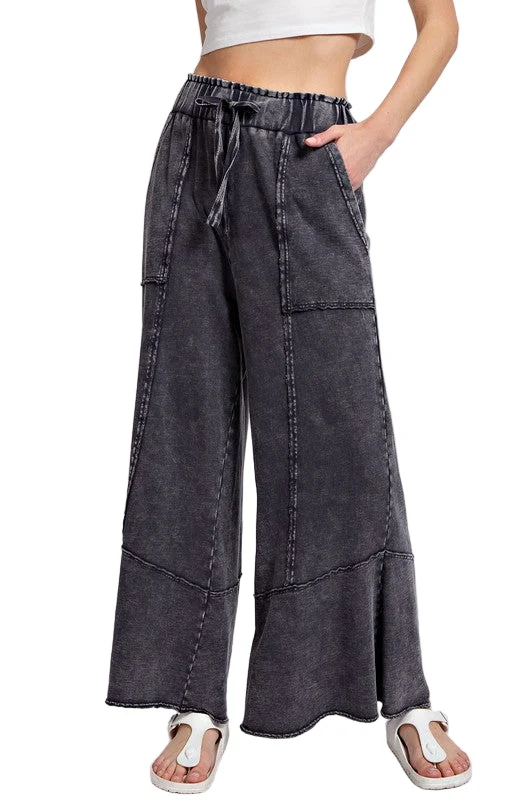 Dames Wijde Pantalon van Terry Knit in Mineral Wash