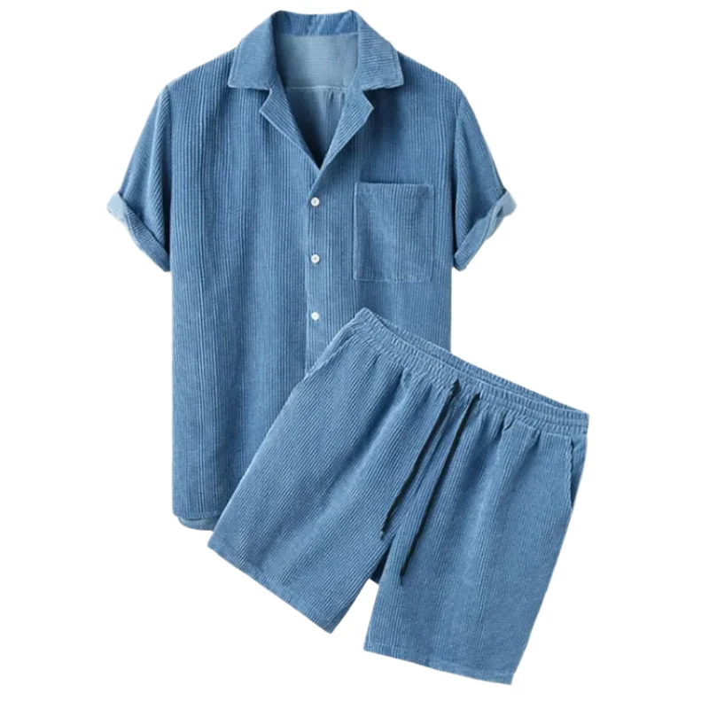 Heren Corduroy Shirt en Shorts Set Casual Comfort