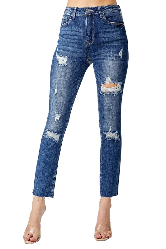 Dames Hoge Taille Versleten Relaxed Skinny Jeans