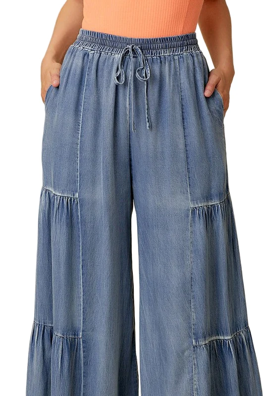 Dames Wijde Broek Met Rimpels Van Denim