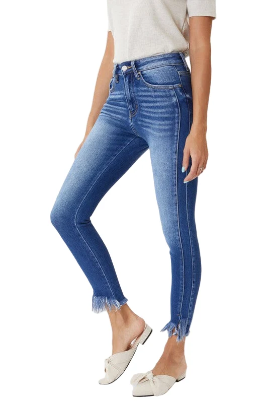 Dames Skinny Jeans Hoge Taille met Hem Detail