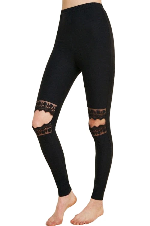Dames Leggings Met Kantuitsnijding