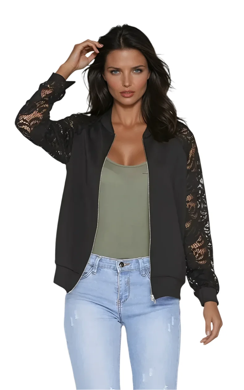 Dames Zip-Up Vest met Kanten Mouwen