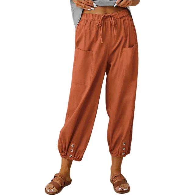 Dames Casual Broek Losse Pasvorm Ademend Mengsel Met Touwsluiting En Enkel Lengte
