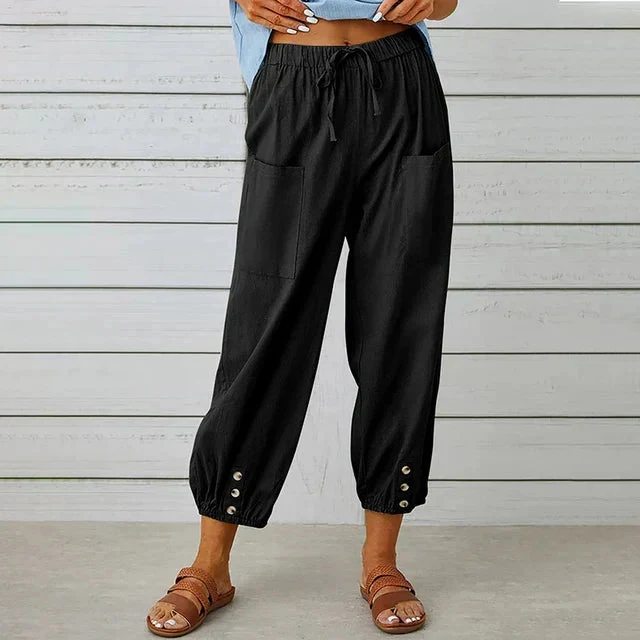 Dames Casual Broek Losse Pasvorm Ademend Mengsel Met Touwsluiting En Enkel Lengte