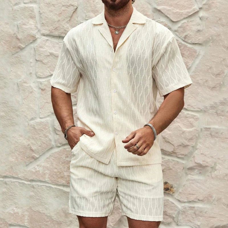 Heren Twee-Piece Set Korte Mouwen Overhemd en Shorts