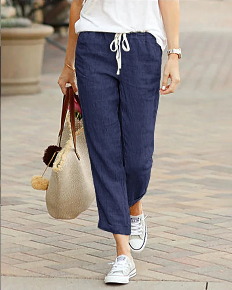 Dames Broek Relaxed Fit Met Touwtjes Taille Volledige Lengte Casual