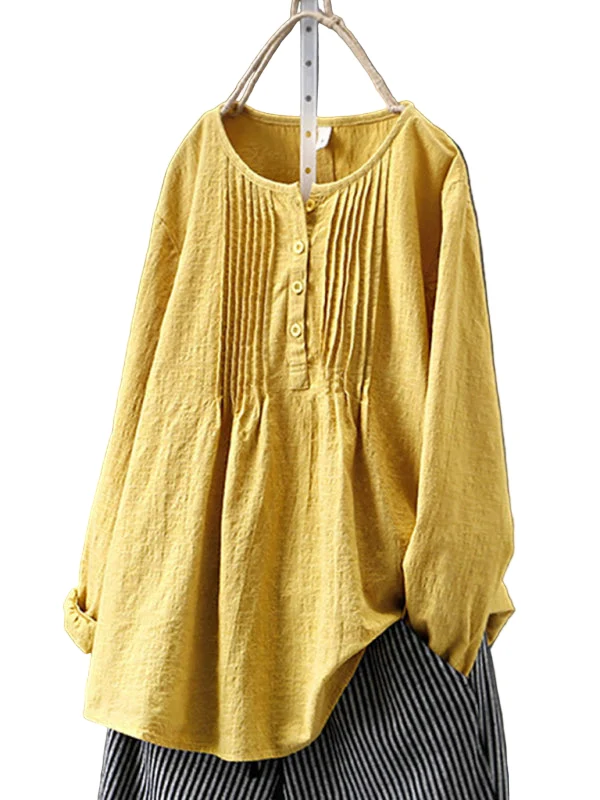 Dames Langsleeve Shirt Ronde Hals Geplooid