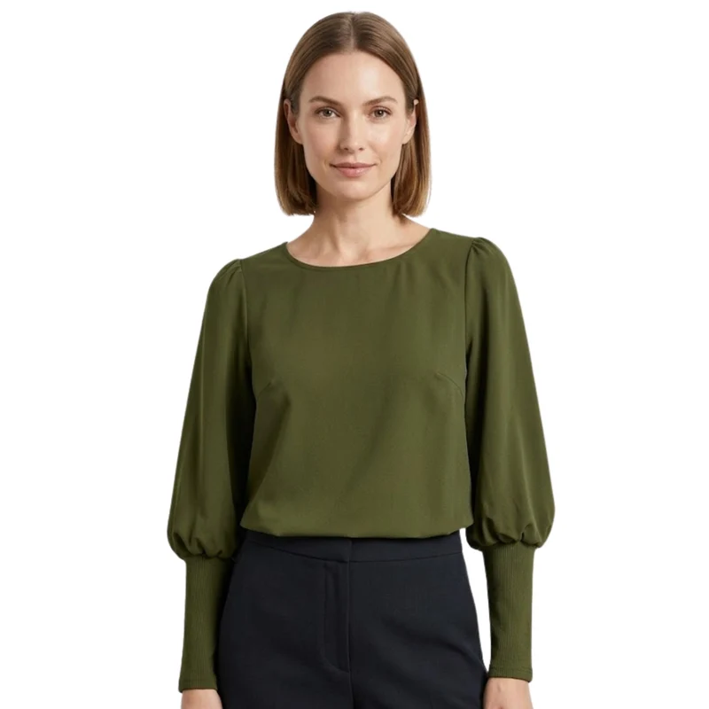 Dames Blouse met Ronde Hals en Lantaarnmouwen