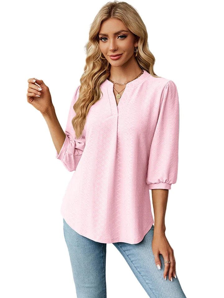 Dames Blouse met Notch Hals en Driekwart Mouwen