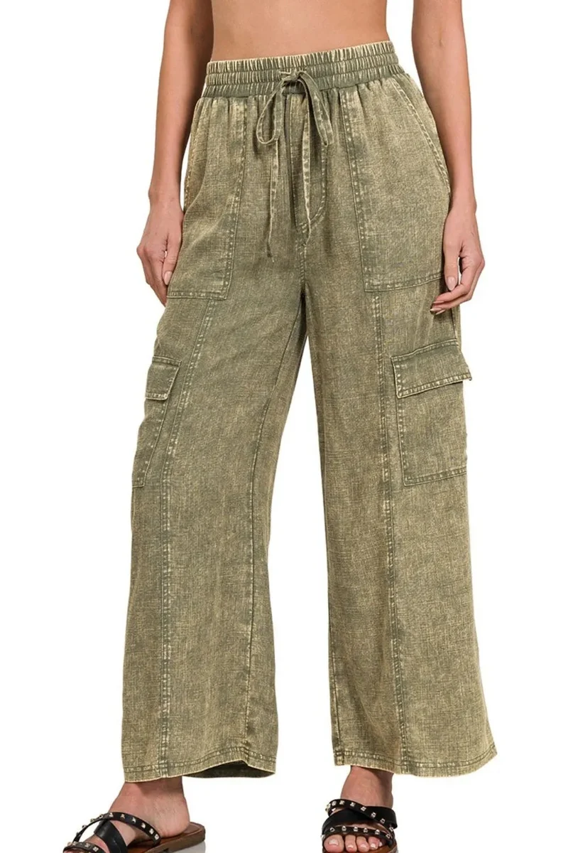 Dames Cargo Broek Gewassen Met Elastische Tailleband