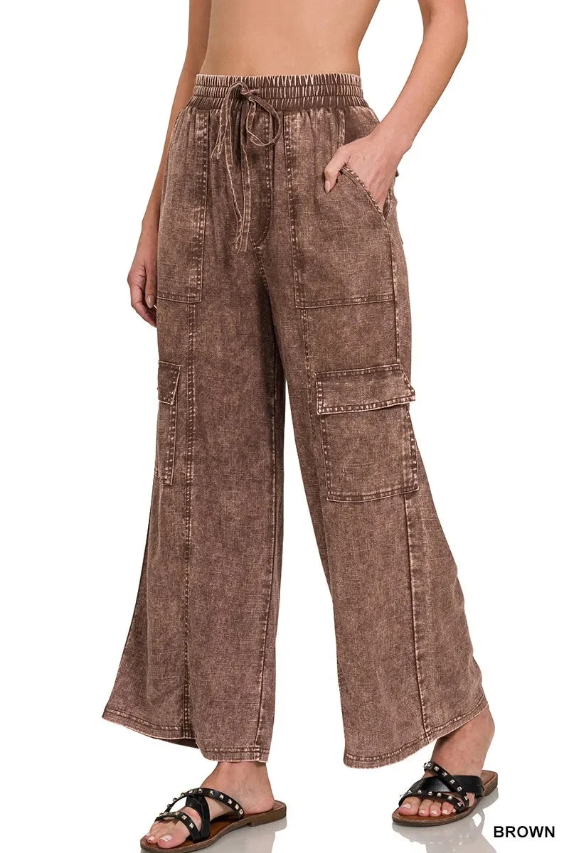 Dames Cargo Broek Met Elastische Tailleband Van Gewassen