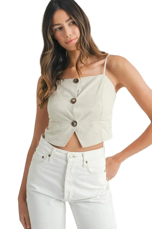 Dames Mouwloze Top met Knopen voor Casual en Formele Gelegenheden