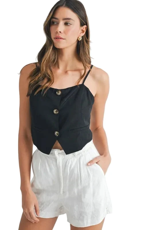 Dames Top Met Knoopsluiting Moderne Cropped Stijl