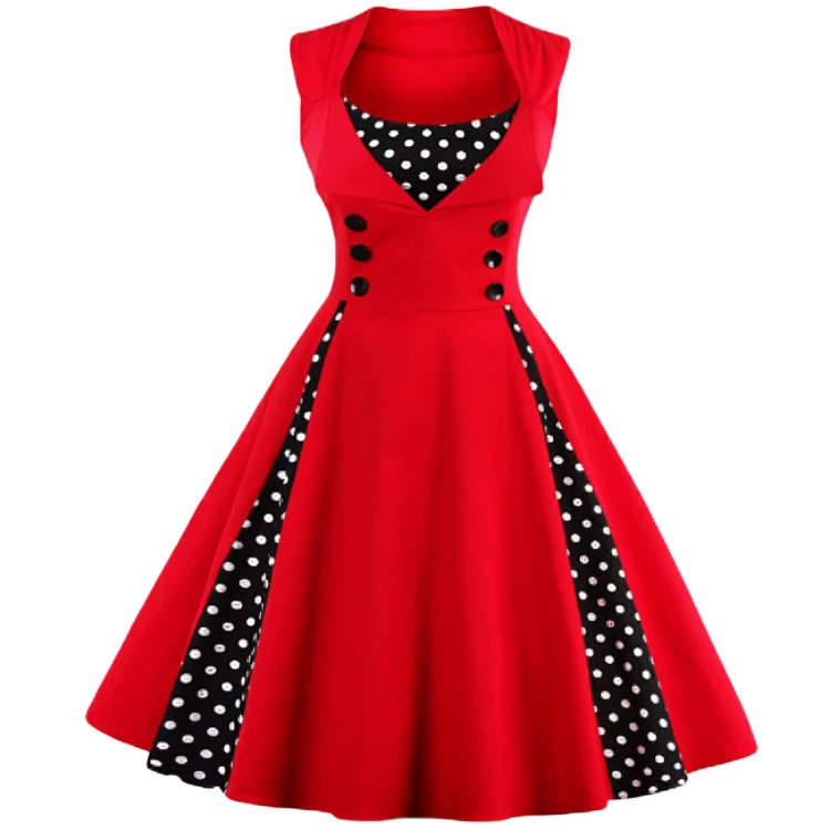 Dames Jurk Vintage Retro Stijl Flatterende Pasvorm Hoogwaardige Stof