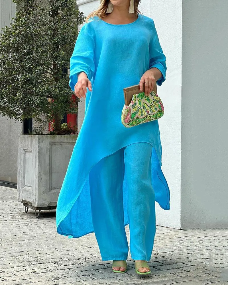 Dames Vrijetijd Set Luchtige Top en Hoge Taille Broek