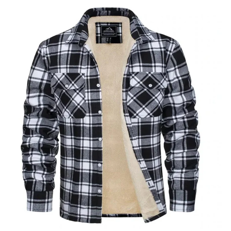 Heren Geruit Fleece-gevoerd Jack met Knoopsluiting