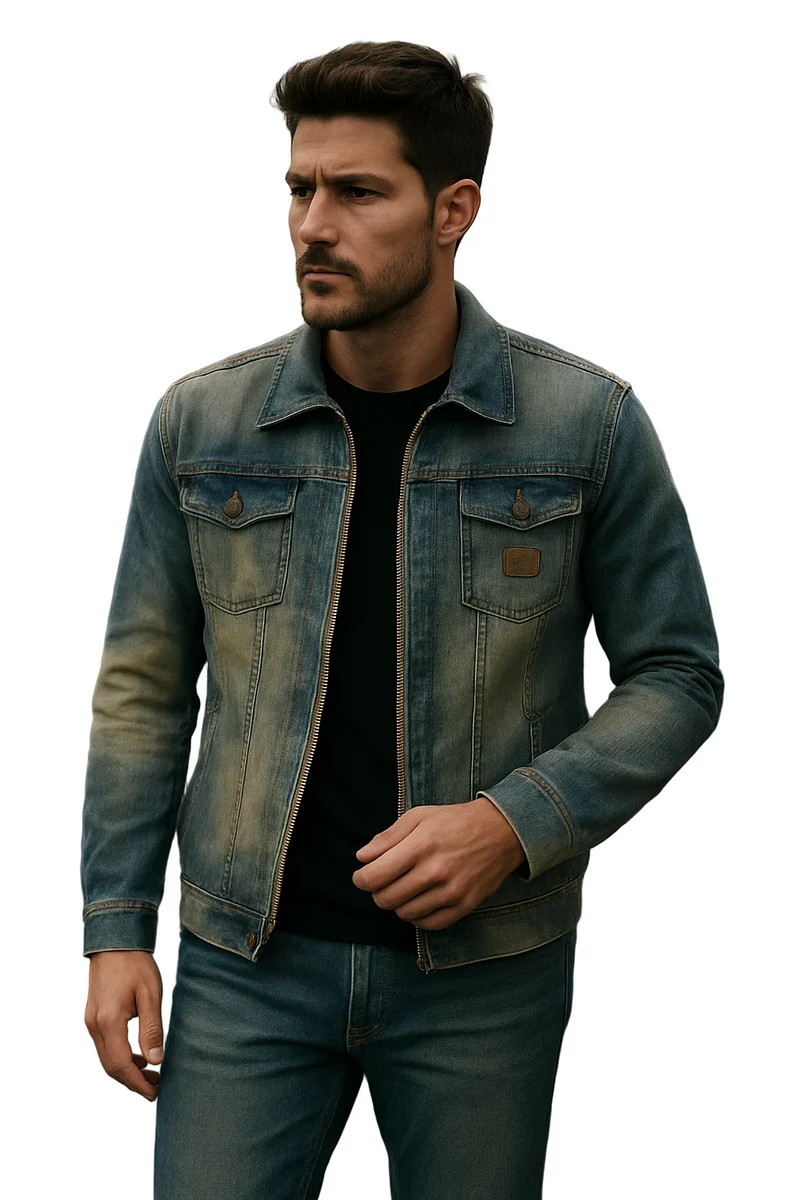 Heren Spijkerjack Knoopsluiting Denim