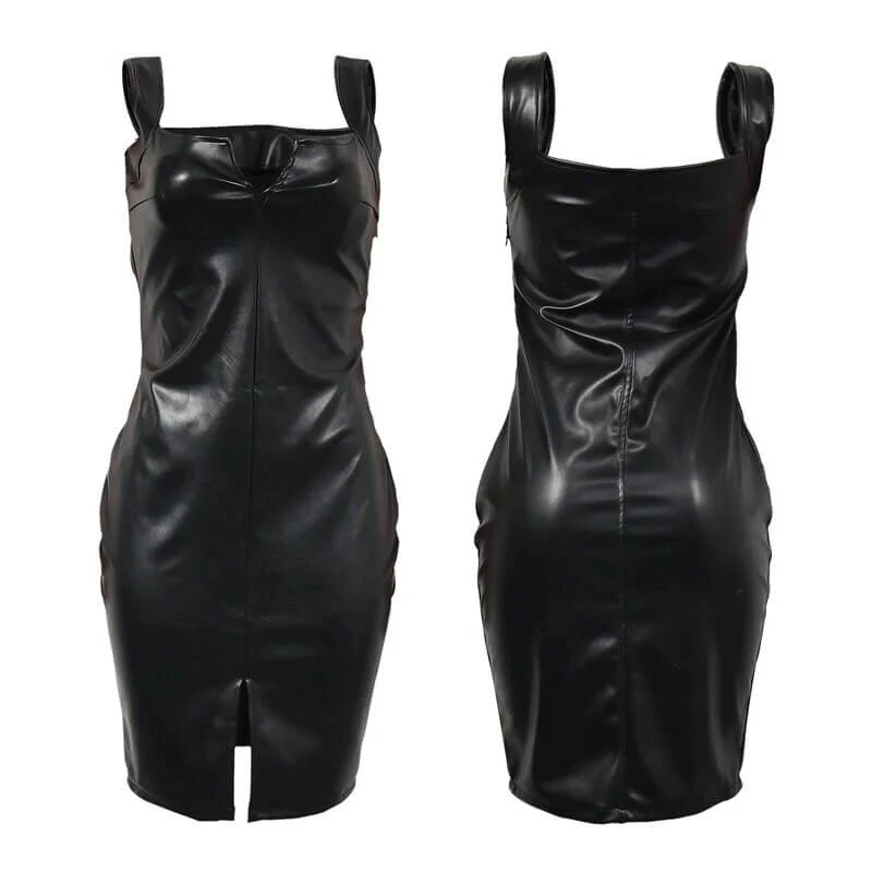 Zwarte bodycon leren stijl jurk