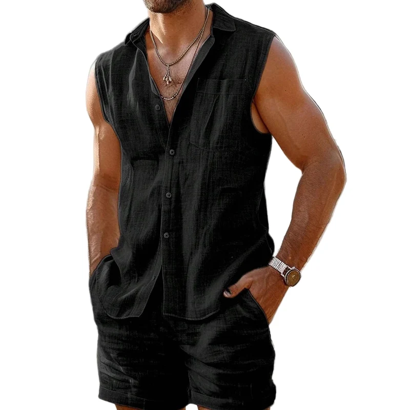 Heren Shirt en Shorts Set Katoen Linnen Casual