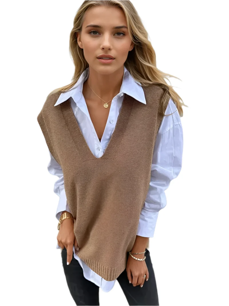 Dames Gebreide Sweater Vest V-hals Lichtgewicht