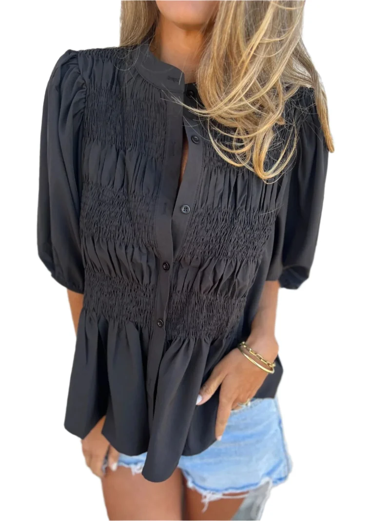 Dames Blouse Met Plissé Ontwerp en Relaxte Pasvorm