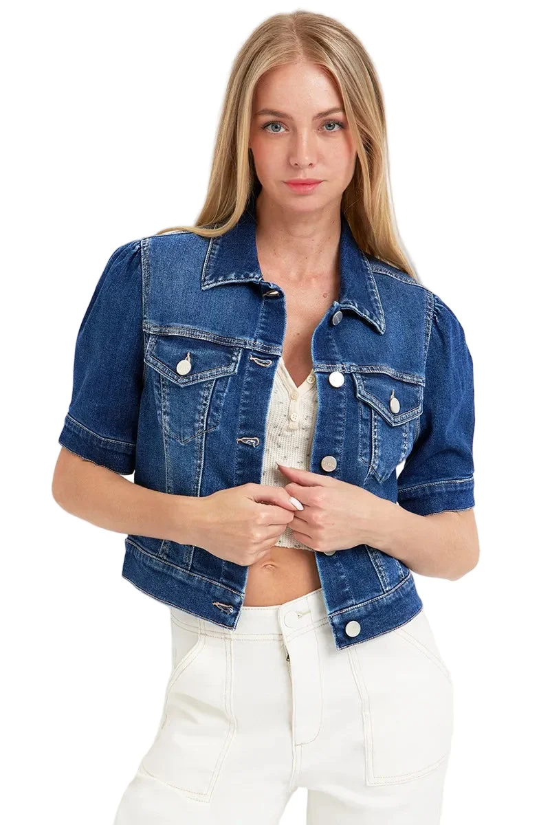 Dames Spijker Jasje Cropped Met Korte Mouwen