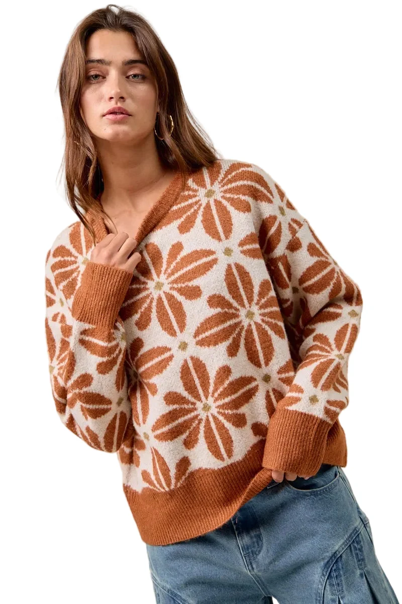 Dames Pullover Trui Met Bloemenpatroon Lange Mouwen